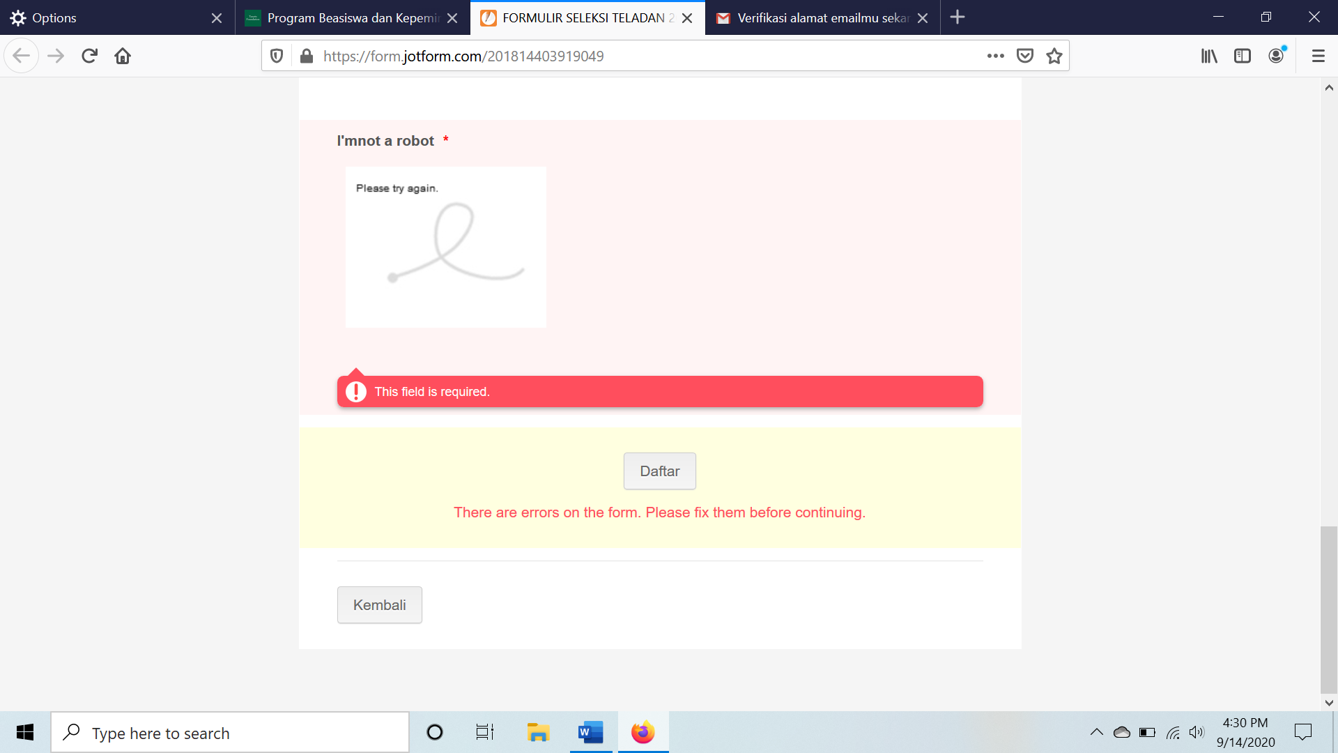 Captcha showing error